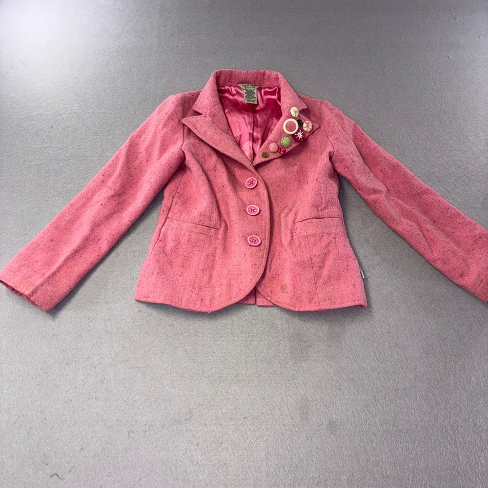 Guess Jeans Blazer Kids Size XS Pink Tweed Embellished Button Lapel Jacket